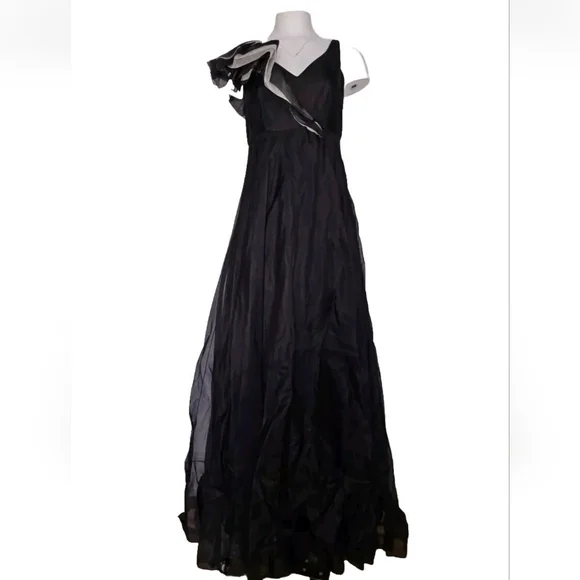 frank lyman evening dresses uk PAUL KA Size 2 Blue Black Cotton Viscose Color Block Gown – Sui Generis  Designer Consignment main image 1